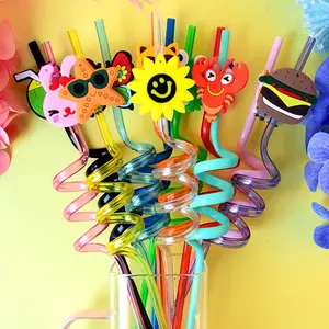 Easter Theme Straws, Reusable Colorful PP Straws with Rabbit, Starfish, Butterfly, Burger Designs, Party Decor for Easter, Birthday, Wedding