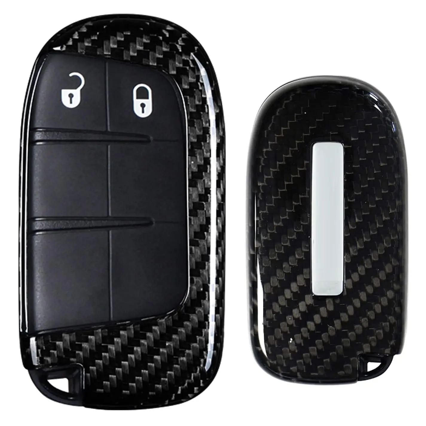 iJDMTOY Real Gloss Black Carbon Fiber Smart Key Fob Hard Shell For Charger Challenger Dart Durango Journey, Grand Cherokee, Renegade, 200/300 Keyless Smart Key