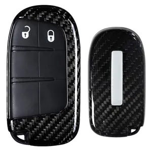 iJDMTOY Real Gloss Black Carbon Fiber Smart Key Fob Hard Shell For Charger Challenger Dart Durango Journey, Grand Cherokee, Renegade, 200/300 Keyless Smart Key