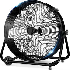 LifePlus 24 Inch Industrial Drum Fan,3 Speed with Adjustable Wheel, 360° Tilt with Casters Handle ETL Standard for Patios, Warehouse, Commercial Space