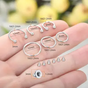 6PCS Nose Septum Ring 16G 18G Surgical Steel Nose Piercing Jewelry 8mm 10mm 12mm Horseshoe Septum Rings Lip Earring Eyebrow Hoop Rings Silver Gold Black