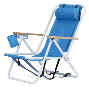 4-Position Adjustable Folding Beach Chair, Steel Tube Frame Oxford Fabric Lounge Chair, 7.9" Seat Height, 17.7" W x 17.3" D, 120KG Heavy Duty Capacity, Portable Outdoor Patio Camping Chair, Blue