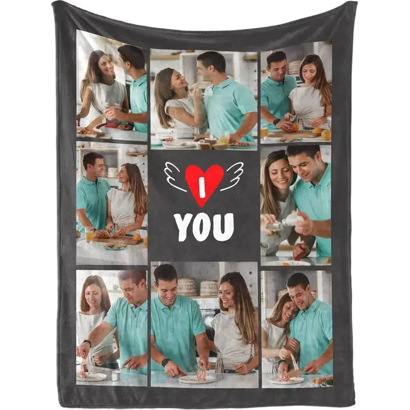 Custom photo collage love blanket, personalized digital printed blanket for Christmas and Valentine's Day gifts