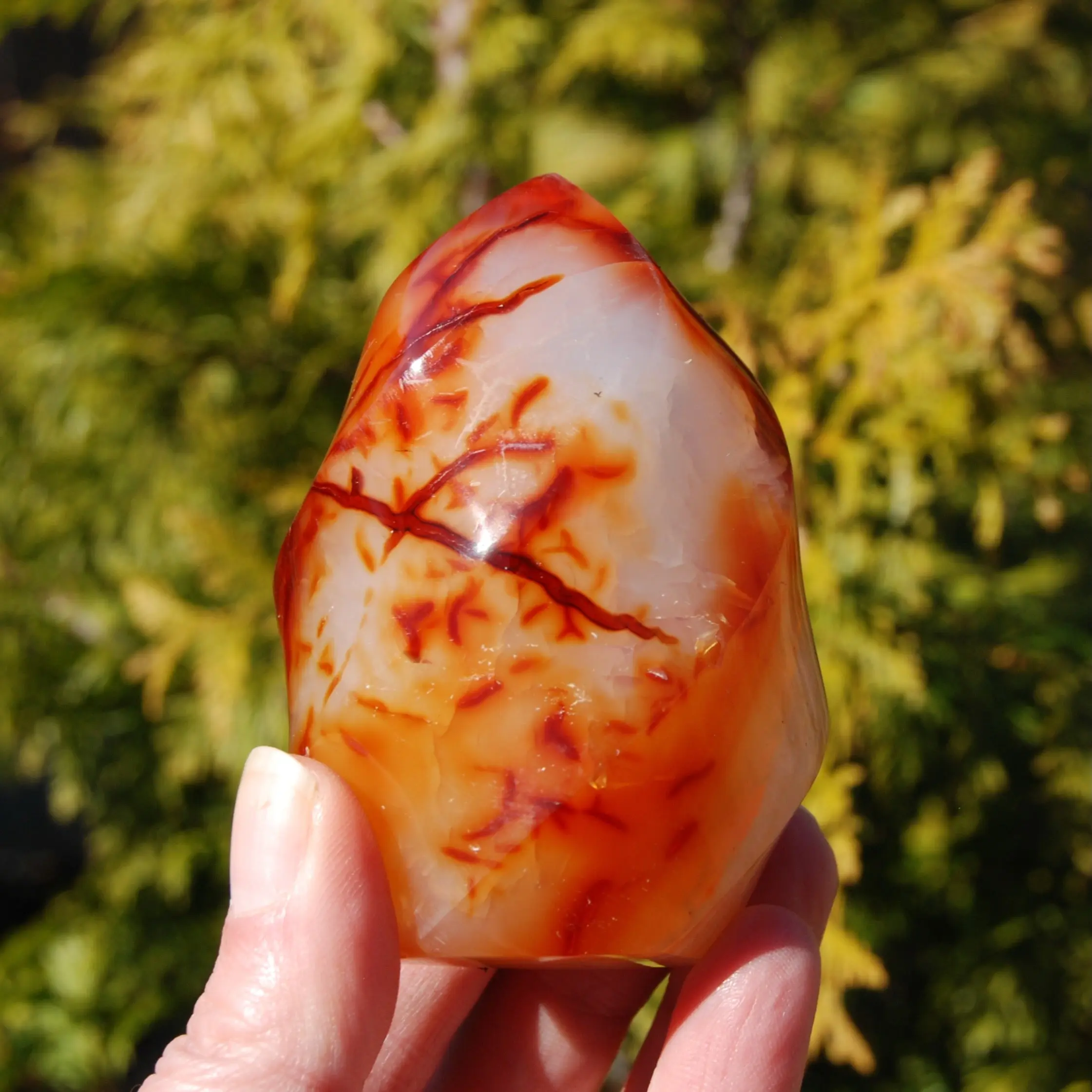 3in 277g Ornate Carnelian Agate Crystal Flame Tower, Madagascar