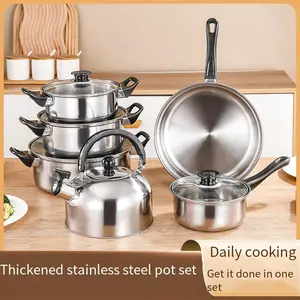6pc Stainless Steel Multi-Function Cookware Set, Durable Easy Clean Non-Stick Pot, Soup Pot, Milk Pot, Fry Pan, Water Kettle Suitable for restaurant and home kitchens