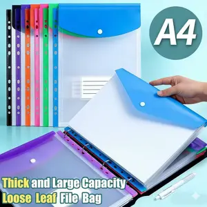 12 Pcs Expandable Plastic Envelopes Binder Pocket 11 Holes Expandable Binder Folders for 2/3/4 Ring Document Pouch with Snap Button & Label Loose-Leaf Transparent for School Home Office