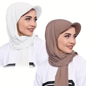 2pcs Muslim Hijab Headscarf with Undercap Elegant White & Beige Instant Hijab for Women Soft Stylish Head Wrap Scarf for Casual Attire Hijab Scarf Polyester LF1779384