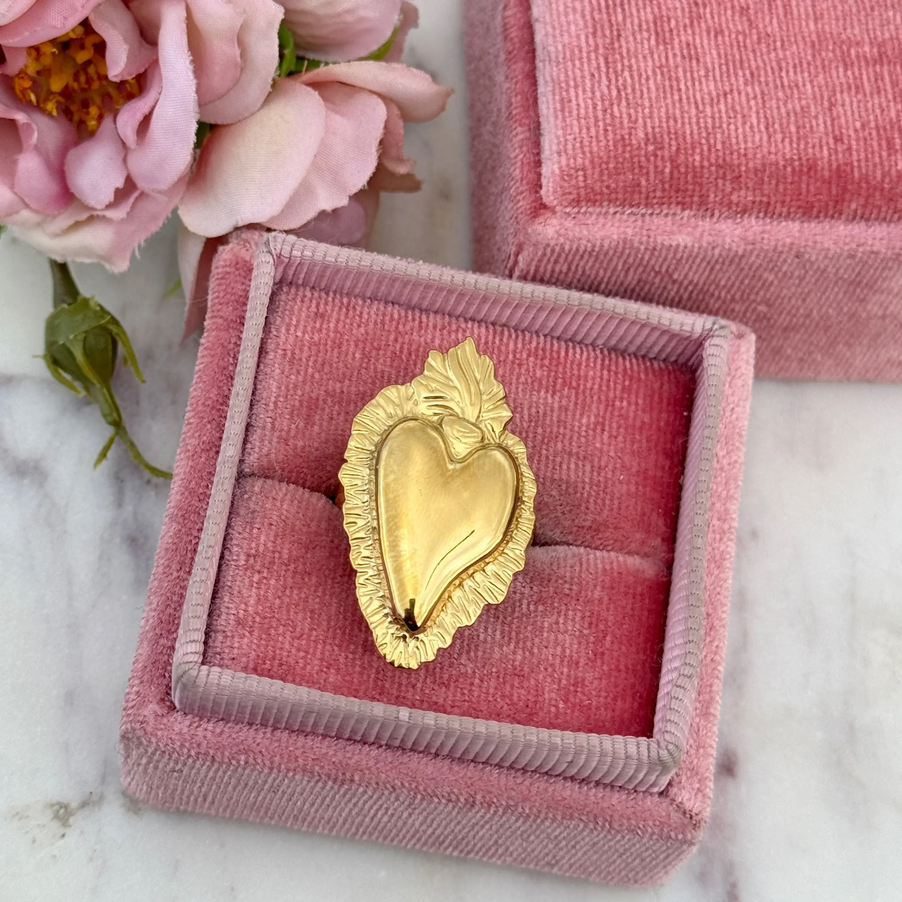 Sagrado Corazon Heart Ring, Elegant Stainless Steel Costume Jewelry, Adjustable Fashion Finger Jewelry Accessory, Elegant Fashion Rings, Jewelry Ring