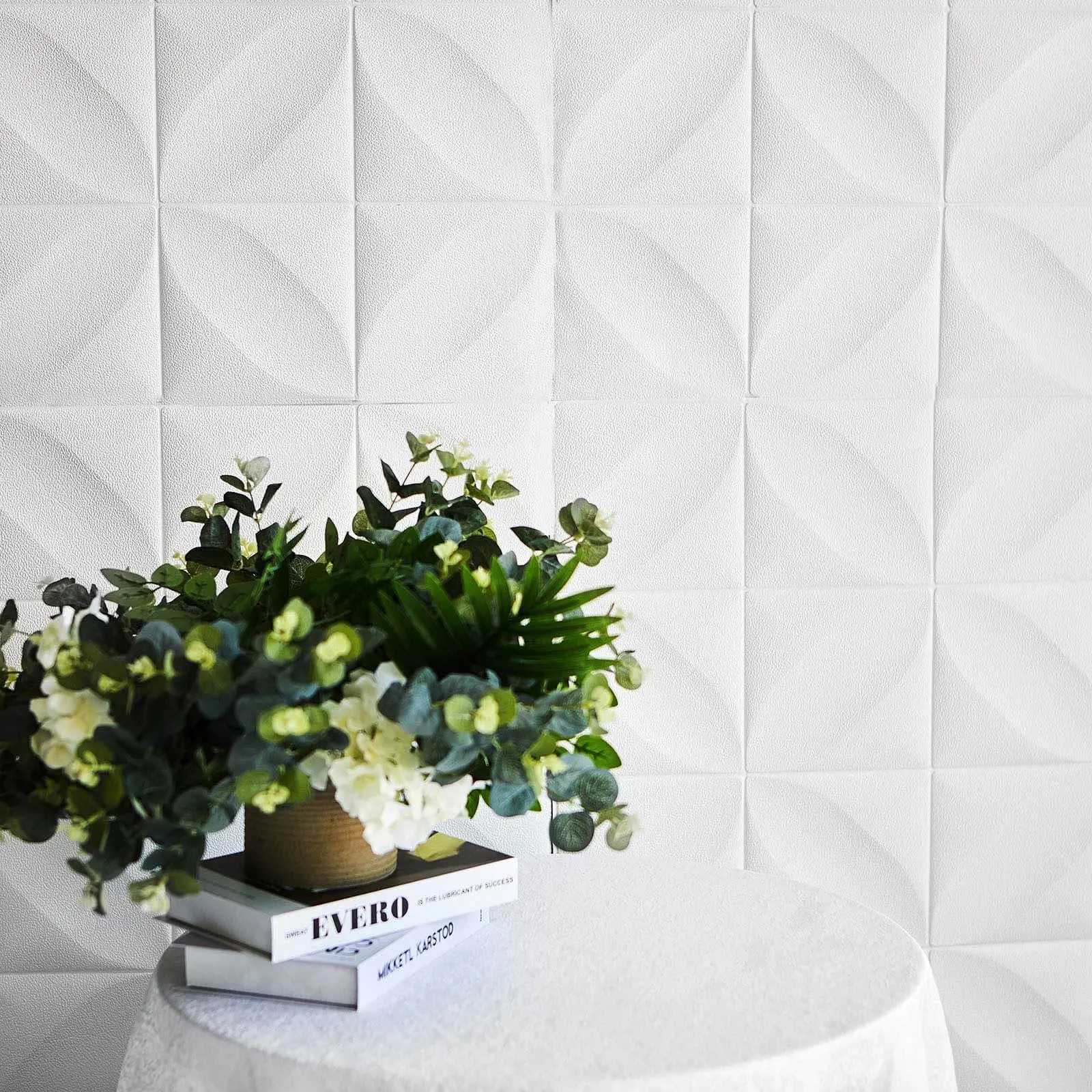 10-Pack 3D White Foam Self-Adhesive 3D Wall Panels - Diamond Design Peel-and-Stick Temporary Wallpaper, 52 Sq Ft Set with Easy Peeling of Back Paper for Interior Wall Home Decor Items
