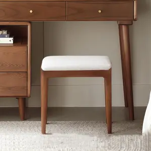 Wayshome Solid Wood Small Vanity Stool Chair, High-Rebound Sponge Seat, Easy Assembly Makeup Chair, Footstool for Bedroom, Dining Room, Entryway