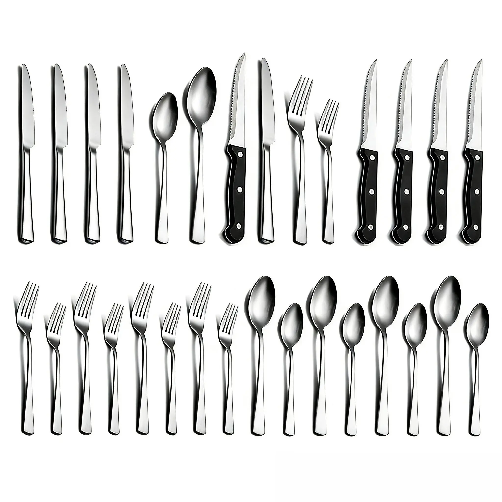 24 Piece Sturdy Stainless Steel Black Utensil Set with Oval Handle, Steak Knives, Blade, BPA-Safe Heat-Resistant Flatware for Home Dining, Modern Tableware Sets Dinnerware for Restaurants