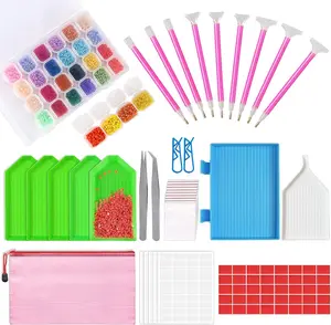 117 count 5D DIY  Painting Tools and Accessories Kits with  Embroidery Box and Multiple Sizes Painting Pens for Adults to Make Art Craft