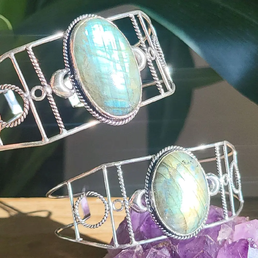 Larimar Crystal Bracelet Rainbow Moonstone Labradorite Bangle Lapis Cuff Jasper - 925 Silver Stamped Women's Gemstone Jewelry Larimar Crystal Bracelet Rainbow Moonstone Labradorite Bangle Lapis Cuff Jasper - 925 Silver Stamped Women's Gemstone Jewelry