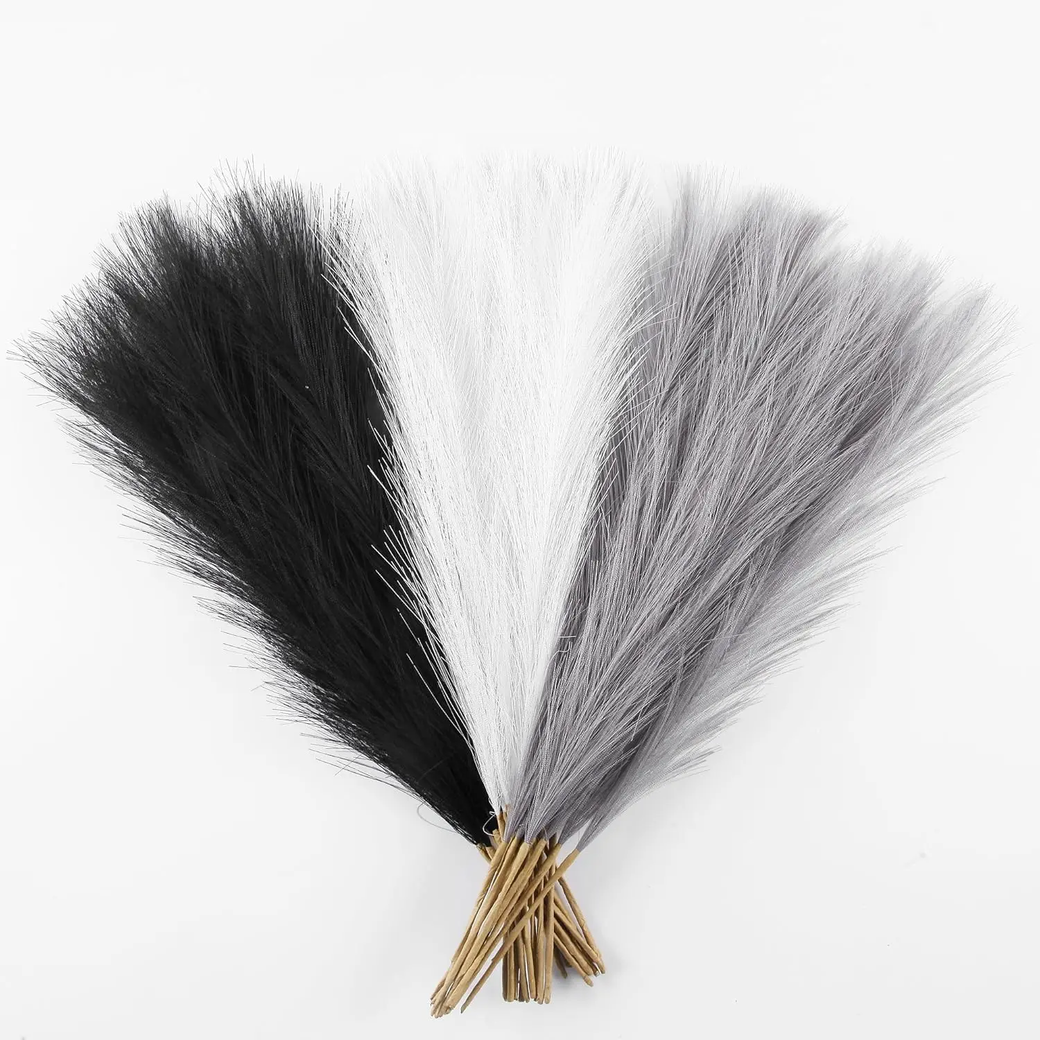 30PCS Black White Gray Faux Pampas 17" for Boho Vase Filler | Artificial Pampas, Faux Pampas Grass Decor, Pompas Grass, Flower Arrangement and Vase Filler