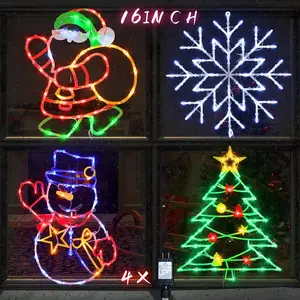 Christmas Decorations - 16" Christmas Window Silhouette Lights - 4 Pack Colour Lighted Santa & Snowman & Snowflake & Christmas Tree for Holiday Indoor and Outdoor Wall Door Window Decorate