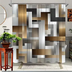 2D Flat 1Pc Modern Abstract Geometric Pattern Shower Curtain, suitable for bathtubs, includes 12 hooks, size 71x71inch, adds an elegant partition effect to modern bathrooms