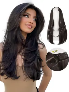 22 Inch Long Straight Clip-in Hair Extension, 4-clip Layered V-shaped Inner Buckle One-piece Seamless Invisible Hair Extensions, Natural Fluffy Synthetic Hair Extension Wigs, Synthetic Hair Weaves, Synthetic Hairpieces