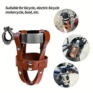 Outdoor leather bicycle water bottle holder, electric bike milk tea beverage bottle holder, adjustable universal water cup holder "fashion" "design sense" "advanced"