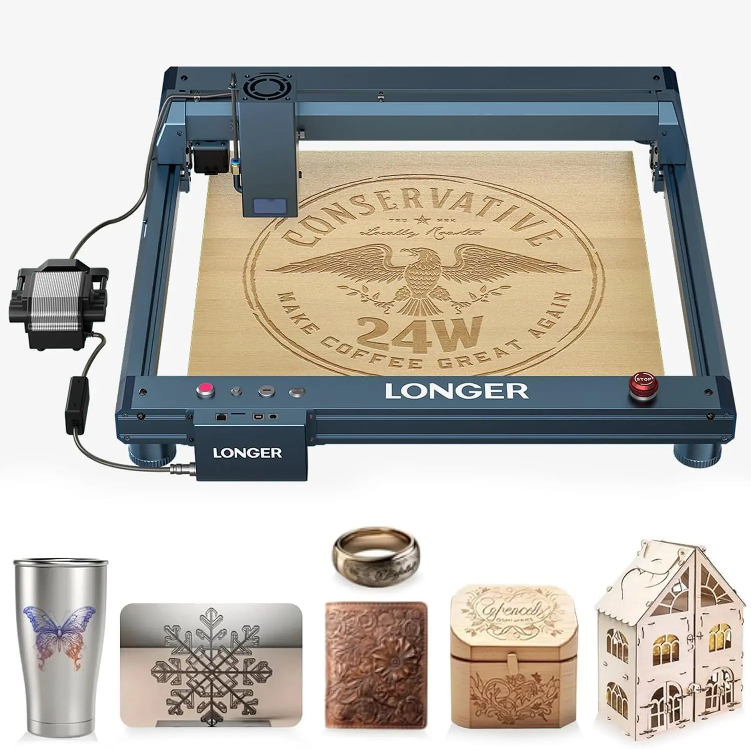 Longer B1 0-49W Laser Engraver & Cutter Tool, 24000mW High Speed Output Hardware with Auto Air Assist, 17.72x17.32 Inches Engraving/Cutting Area for Home DIY Projects (Wood, Acrylic, Stainless Steel), Small Businesses