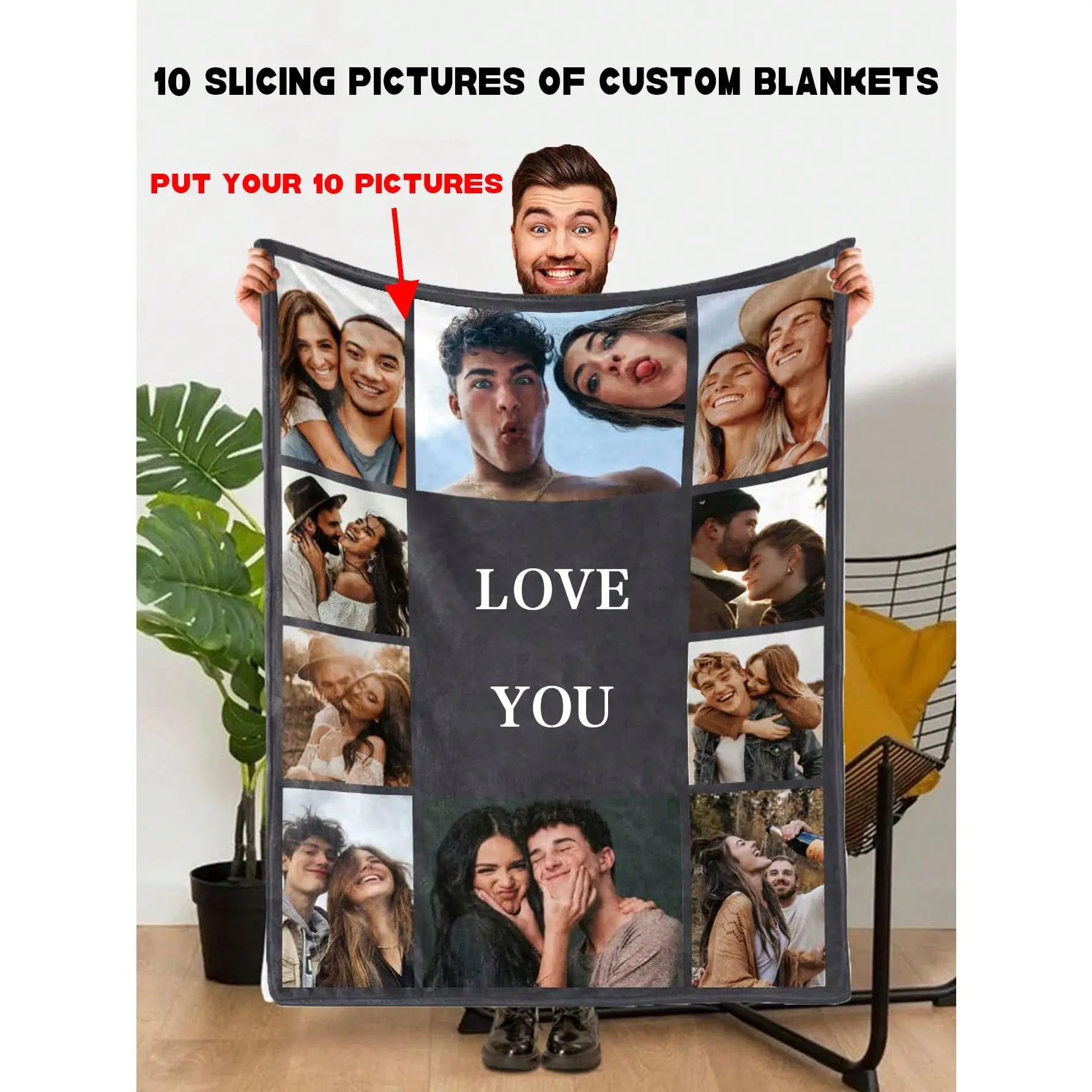 Famgem 1Pc 10Pcs Photo Custom Fleece Blanket, Thick Flannel Customizable Blanket With 10 Photos, Can Be Gifted To Friends Or Family