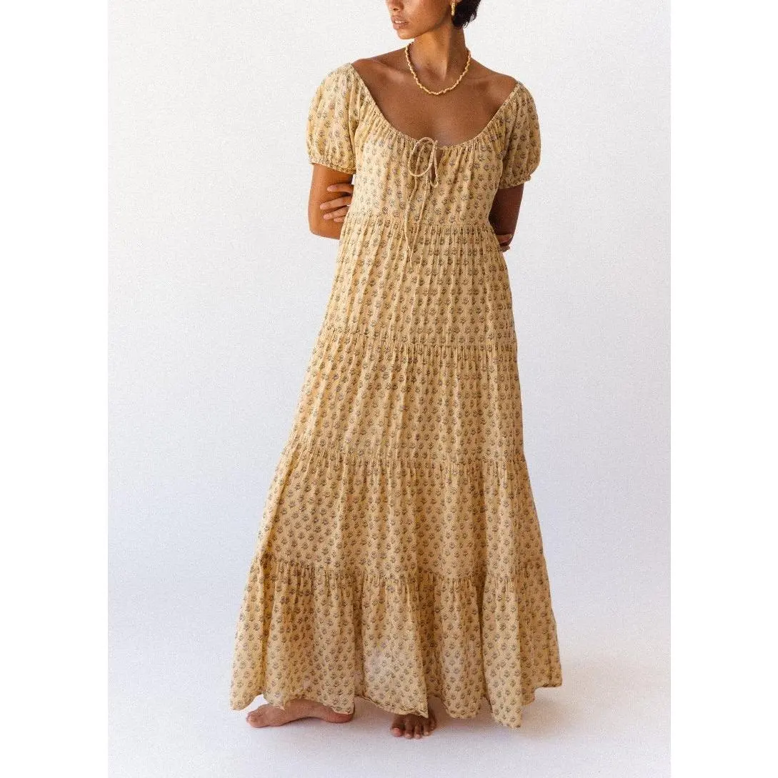 Woman Floral Puff Sleeve Maxi Dress Square Neck Ruffle Flowy Long Dresses  Boho Tiered A Line Summer Sundress - TikTok Shop