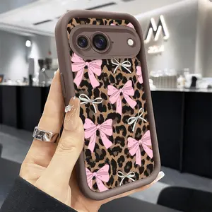 Fashion Bowknot Leopard Pattern TPU Phone Case suitable for Google PIXEL 9 8 7 Pro 5G Shockproof Non Slip Military-Grade Protection Cover Smartphone Casing Protector