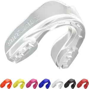 SAFEJAWZ Sports Mouthguard Slim Fit, Adult and Junior Mouth Guard with Case for Boxing, Basketball, Lacrosse, Football, MMA, Martial Arts, Hockey and All Contact Sports (Junior <11 Years, Clear)