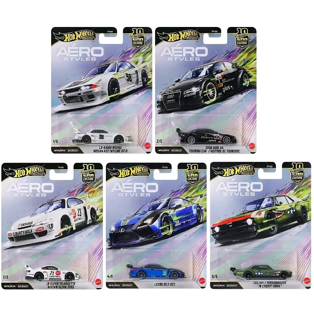Hot Wheels Premium Car Culture Aero Styles 5-Car Set, Collectible Diecast Toys for Model Display, Model Cars, Five Cars