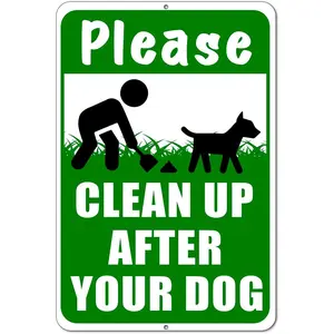 Clean Up After Your Dog Sign, 12x8 Aluminum Dog Signs No Pooping and Peeing, Please Pick Up Your Dogs Poop