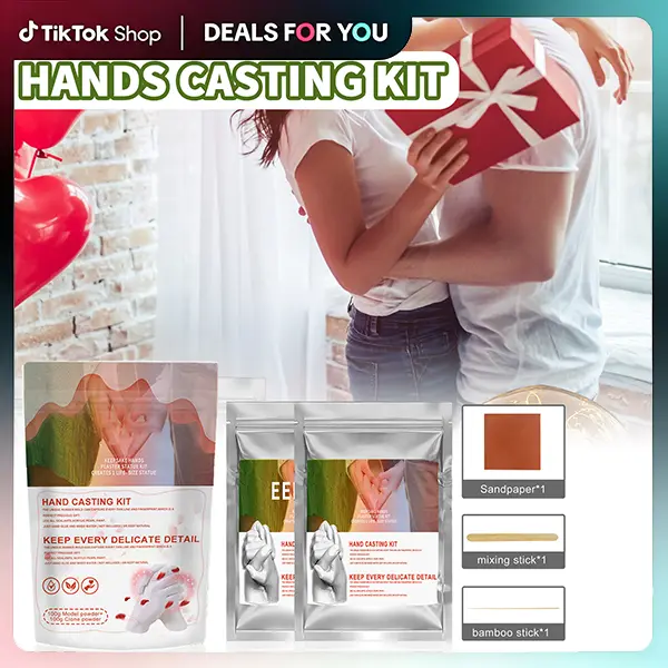 Home Customized Couples Hands Casting Kit - DIY Alginate Powder with 1 Bamboo Stick, Safe & Easy-to-Use for 3D Holding Statue, Baby Footprint, Valentine’s Day Festive Gift