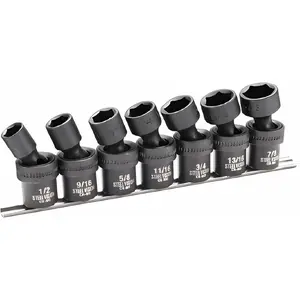 7 count 1/2" Dr.  Swivel Sockets Set, Universal Swivel Sockets,6-Point,1/2,9/16,5/8,11/16,3/4,13/16,7/8in,Cr-Mo, Wobble Socket Set, Universal Joint Socket Set