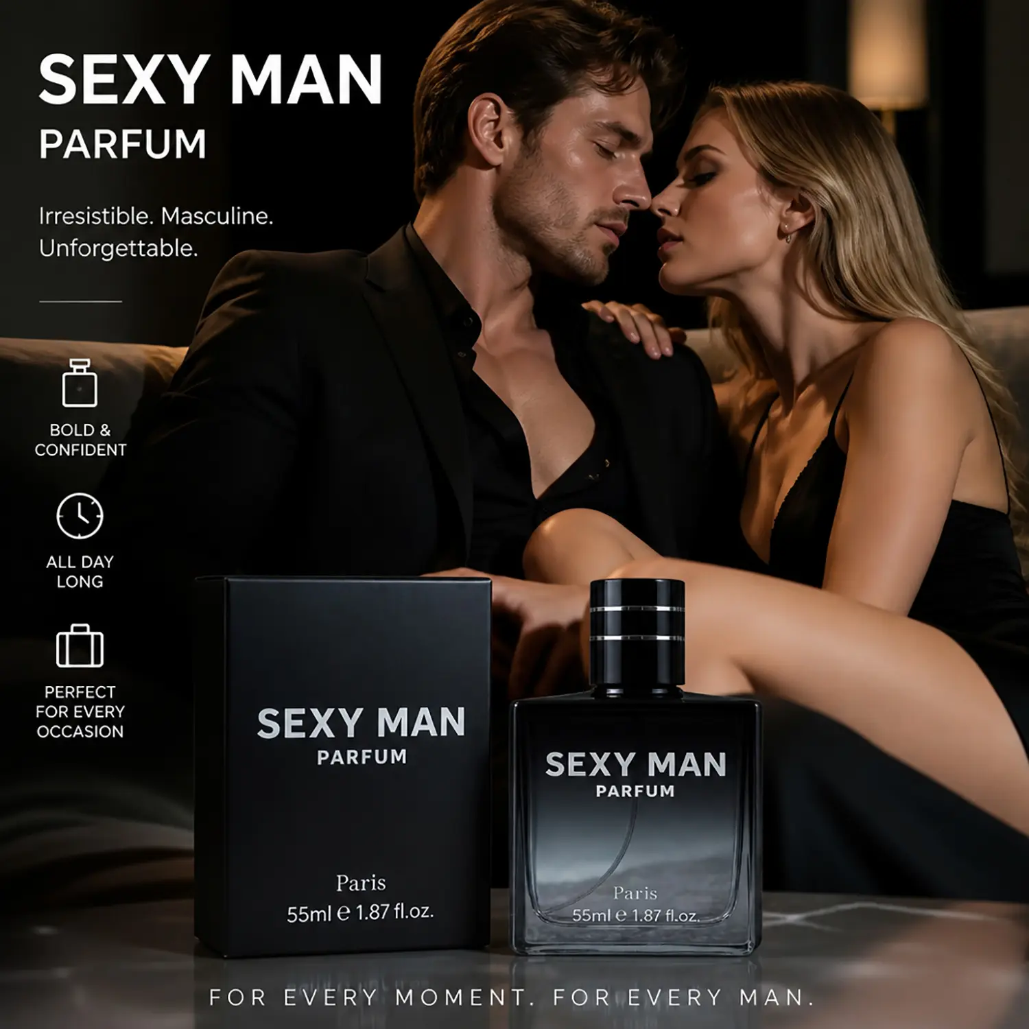 Men’s Pheromone Cologne,  Infused with Pheromone Formula, Long Lasting All Day, Sparkling Champagne & Red Berry Woody Scent, Designed for Him to Light Up the Sky, Make Her Obsessed & Share an Explosive Night, Ultimate 4th of July Gift for Men 55ml