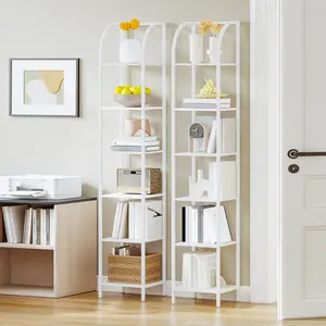 Hzuaneri Bookshelf Narrow Bookcase, Tall Storage Rack with Steel Frame, Display Standing Shelf Unit, Skinny Book Shelf for Study Living Room Home Office, Industrial Style