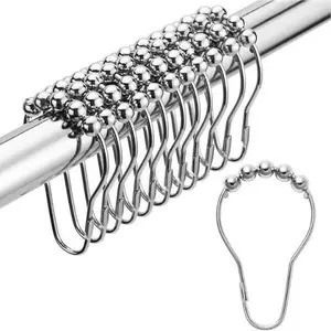 Metallic Stainless Steel Shower Curtain Hooks, 12pcs Decorative Double Rust-Resistant Hooks for Bathroom Shower Curtains & Rods