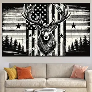 Rustic American Flag with Deer Polyester Tapestry, Durable Peach Skin Wall Hanging, Easy-to-Clean Backdrop for Bedroom, Western Home Decor Art