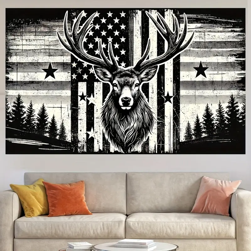 Neon, Nature, Bohemian, Sun, Rustic Stars and Stripes Deer Synthetic Polyester Tapestry - Wear-Resistant Peach Skin Wall Hanging, Easy-to-Clean Backdrop, Western Decor Living Room Wall Decor, Americana Farmstyle Home Supply, Decoration Items