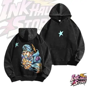 Johnny Joestar-themed acid wash hoodie  Steel ball run American-style from *JoJo's Bizarre Adventure*, Made in the USA | Streetwear Hoodie | Relaxed Fit，anime fashion NND