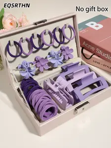 58pcs Elegant Purple Hairpin Hairband Set, Purple Braid Small Hairband and Hollow Non-slip Directional Hair Grab Clip Suitable for Women's Daily Life and Party Activities