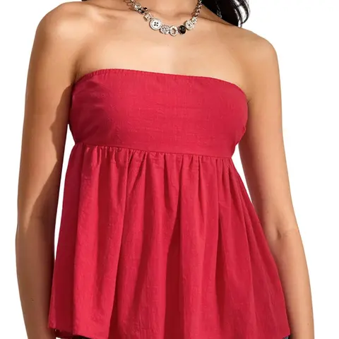 Women's Casual Chic Strapless Peplum Tube Top - Sleeveless, Plain Polyester, Ruffle Hem, Flowy Bandeau, Smocked Back, Loose-Fitting Minimalist, Low Iron, Cold Wash, Machine Washable, Beautiful Gift for Students, Shirts for Women