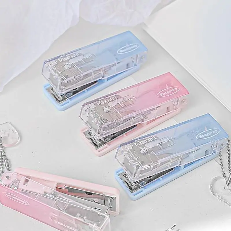 Portable Stapler, 1 Count Mini Cute Clear Stapler, Office Binding Supplies, Office Stationery Supplies for Home School Dormitory Office Outdoor, Office Accessories