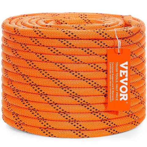 【summerfinds】VEVOR Dual-Weave Polyester Cord, 3/8 inch by 120 feet, 48-Strand, 4000 Pound Tensile Strength, Multi-Use Rope for Arborist Activities, and Outdoor Adventures, Orange/Black