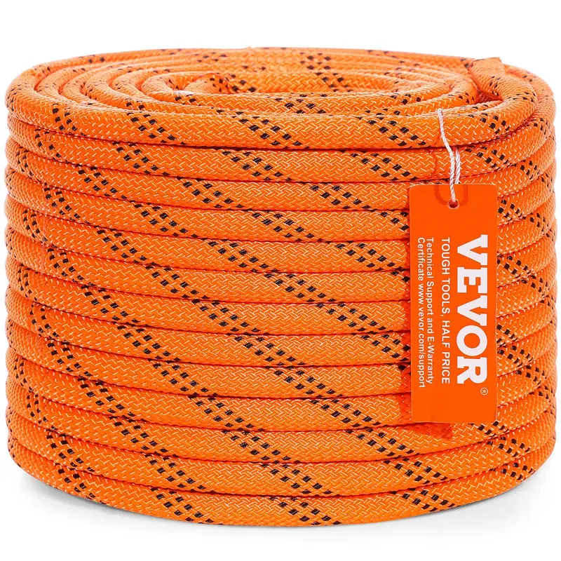 【summerfinds】VEVOR Dual-Weave Polyester Cord, 3/8 inch by 120 feet, 48-Strand, 4000 Pound Tensile Strength, Multi-Use Rope for Arborist Activities, and Outdoor Adventures, Orange/Black