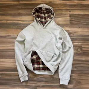 Unisex American Hip-Hop Plaid Print Loose Hoodie Y2K Pullover for Autumn Winter Men Women Can be used with raincoat