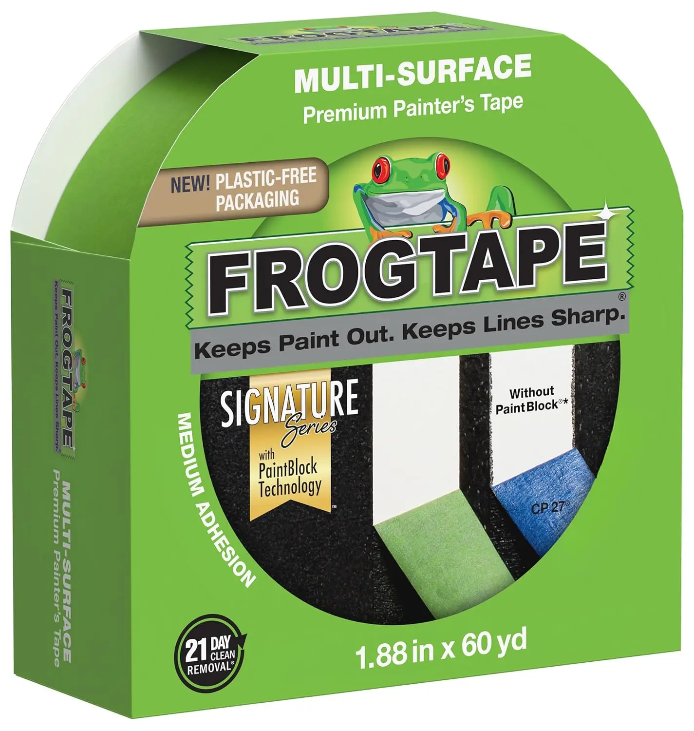 FrogTape Signature Series Multi-Surface Premium Painter's Tape 1.88 in x 60 yd Medium Adhesion with PaintBlock Technology