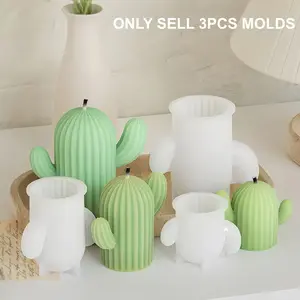 3pcs 3D Cactus Silicone Molds, Large Medium Small Cactus Tree Striped Cactus Decorative Candle Molds, Home Decoration DIY Handmade Soap Making