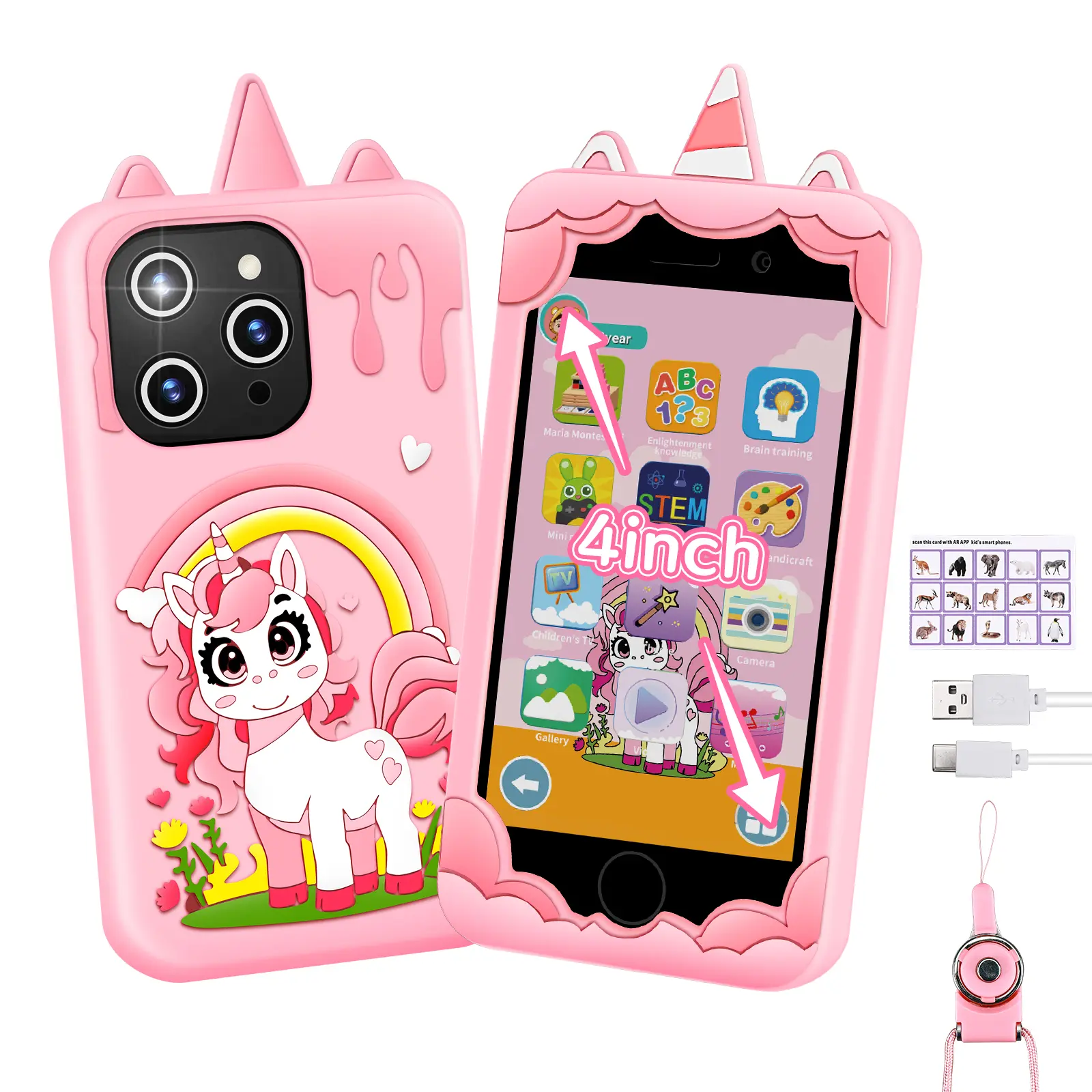 Kids Smart Phone, Touchscreen HD Dual Camera Cell Phone for Kids 3-9, Educational Learning Toy with MP3 Player, Games & 8GB Card, Christmas Birthday Gifts Toddler Tablet Multifunction