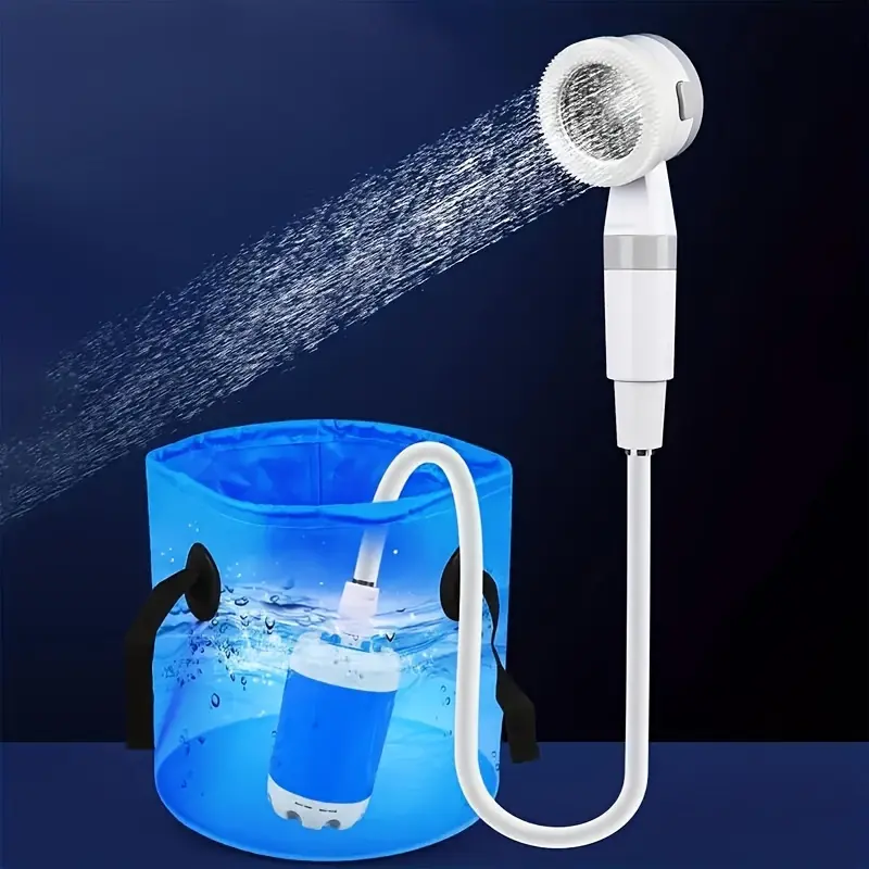Portable Camping Shower Kit, Rechargeable Lithium-Ion Battery Powered Pump, ABS Shower Head with USB Charging for Outdoor and Travel, Batteries