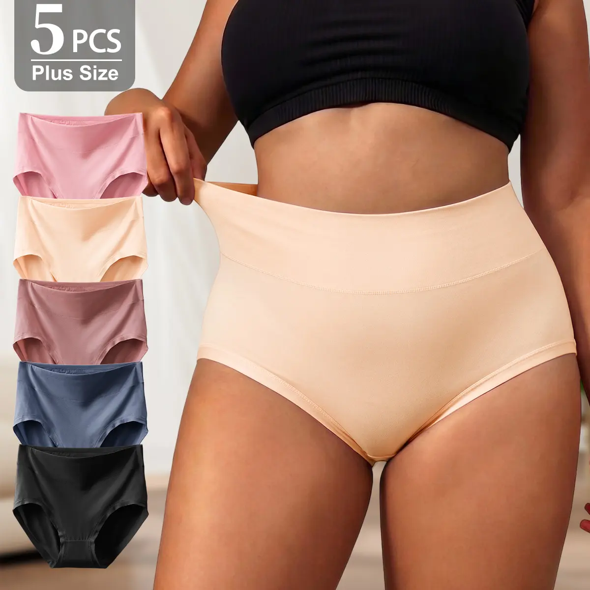 QUASTI 5-Pack Women's Plus Size Basic Panties, Solid Soft Breathable Knit Briefs, Full-Coverage Fit, Comfortable Everyday Underwear, Sizes 1XL-4XL