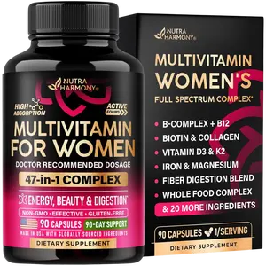 47-in-1 Multivitamin Complex for Women: B-Complex, Whole Foods, Hair Growth Support, Digestion & Metabolism, Iron. Vegan, Bioavailable & Gentle on Stomach. Made in USA. 90 Capsules