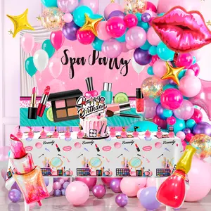 Makeup Birthday Party Decorations, 101 Pcs Spa Birthday Party Decorations - Spa Party Balloons Backdrop Cake Toppers Tablecloth etc Spa Party Decorations for Girls Spa Party Supplies